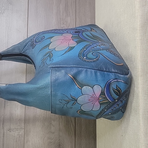 Anuschka Blue Hand Painted Leather Shoulder Bag - Picture 3 of 16